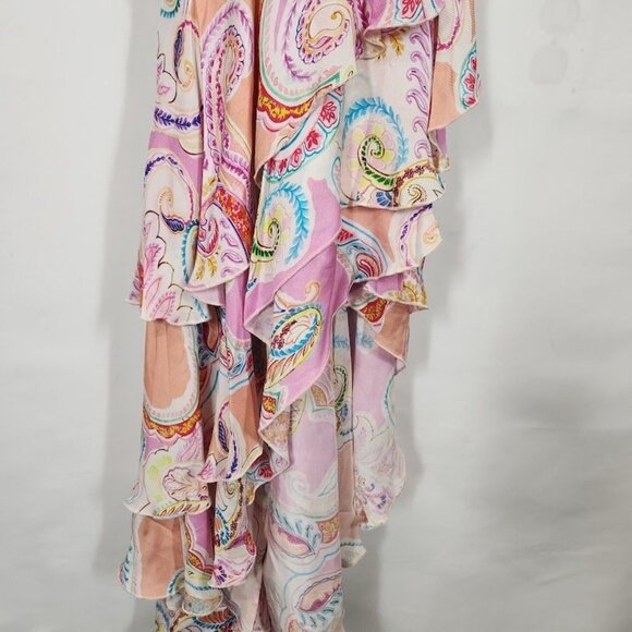 NWT Milly Women's Pink Edra Summer Ruffled Paisley-Print Dress in Pink Size 2 - Picture 4 of 13